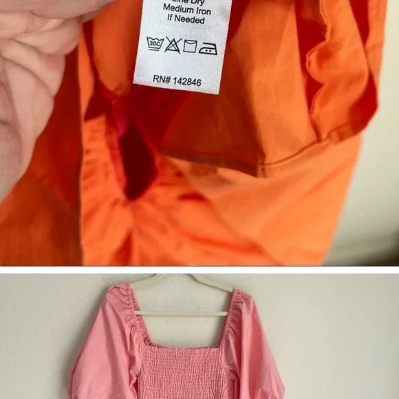 NWT Rhode Eloise Puff Sleeve Colorblocked Midi Dress  in Clementine Multi - Picture 5 of 6